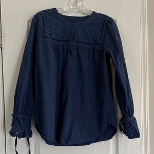 LOFT Deep Blue Blouse with Lace Accents